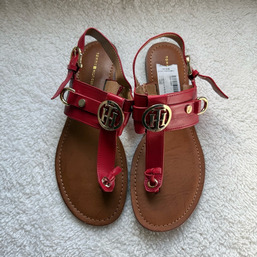 Tommy Hilfiger Red Sandals with Gold Accents